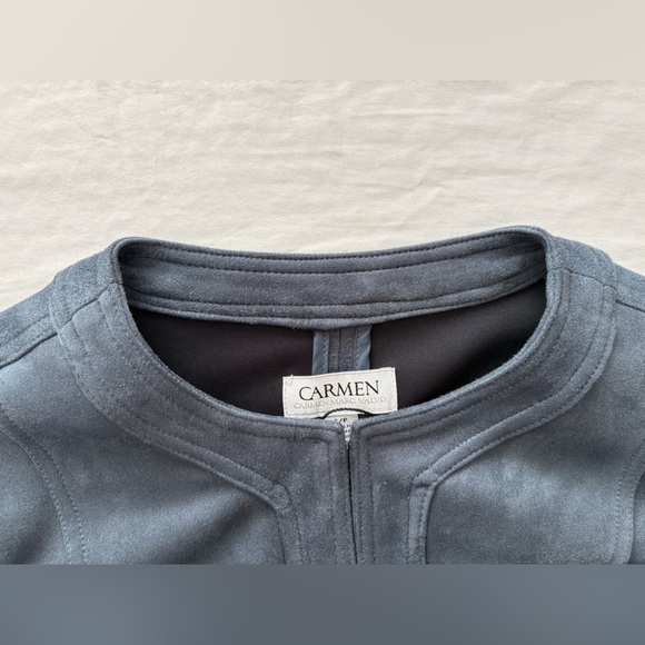 NWOT-Carmen Marc Valvo Faux Suede Women's Slate Blue Pocket Jacket - Picture 9 of 13
